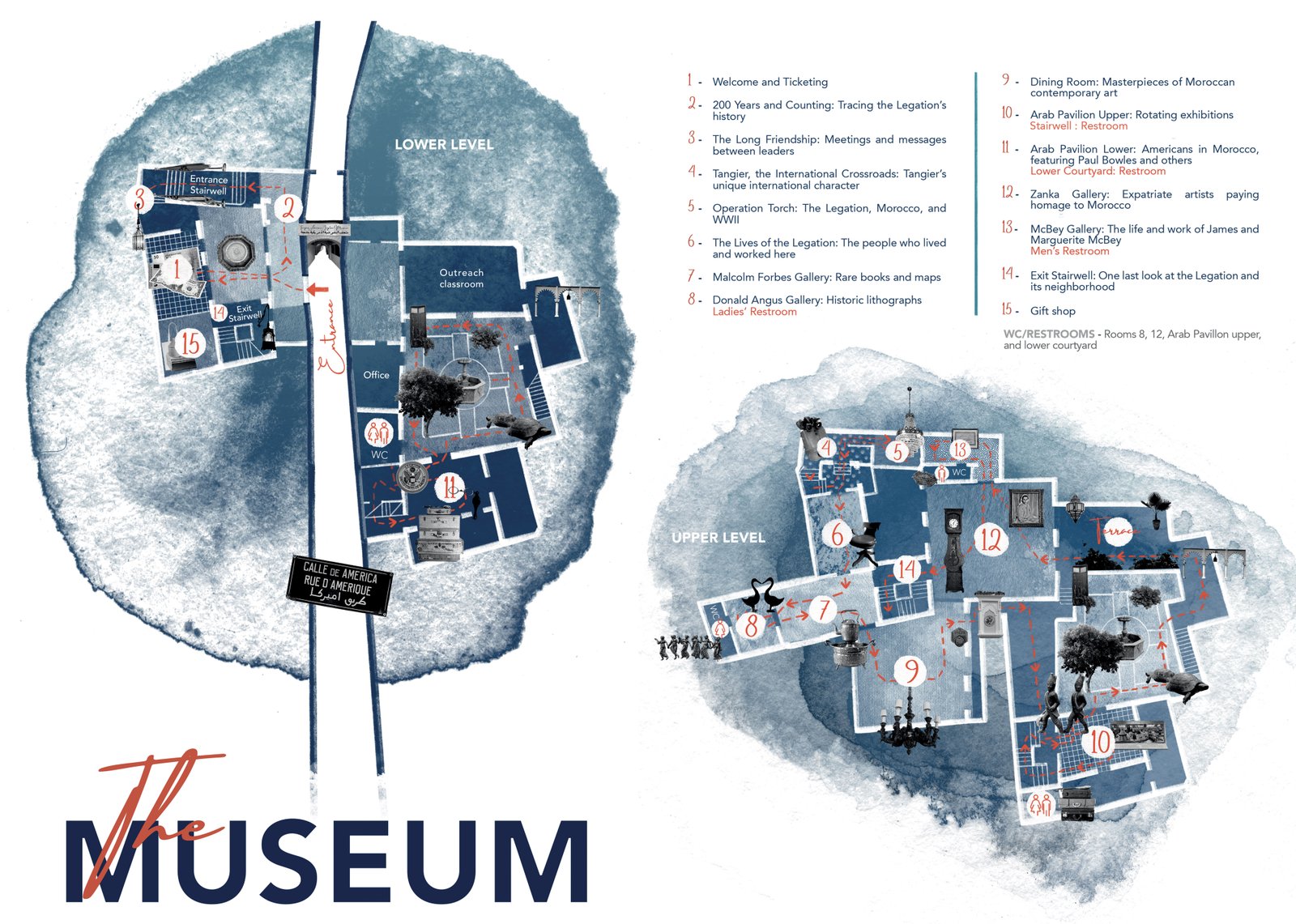 Lower level and upper level floor maps with legend